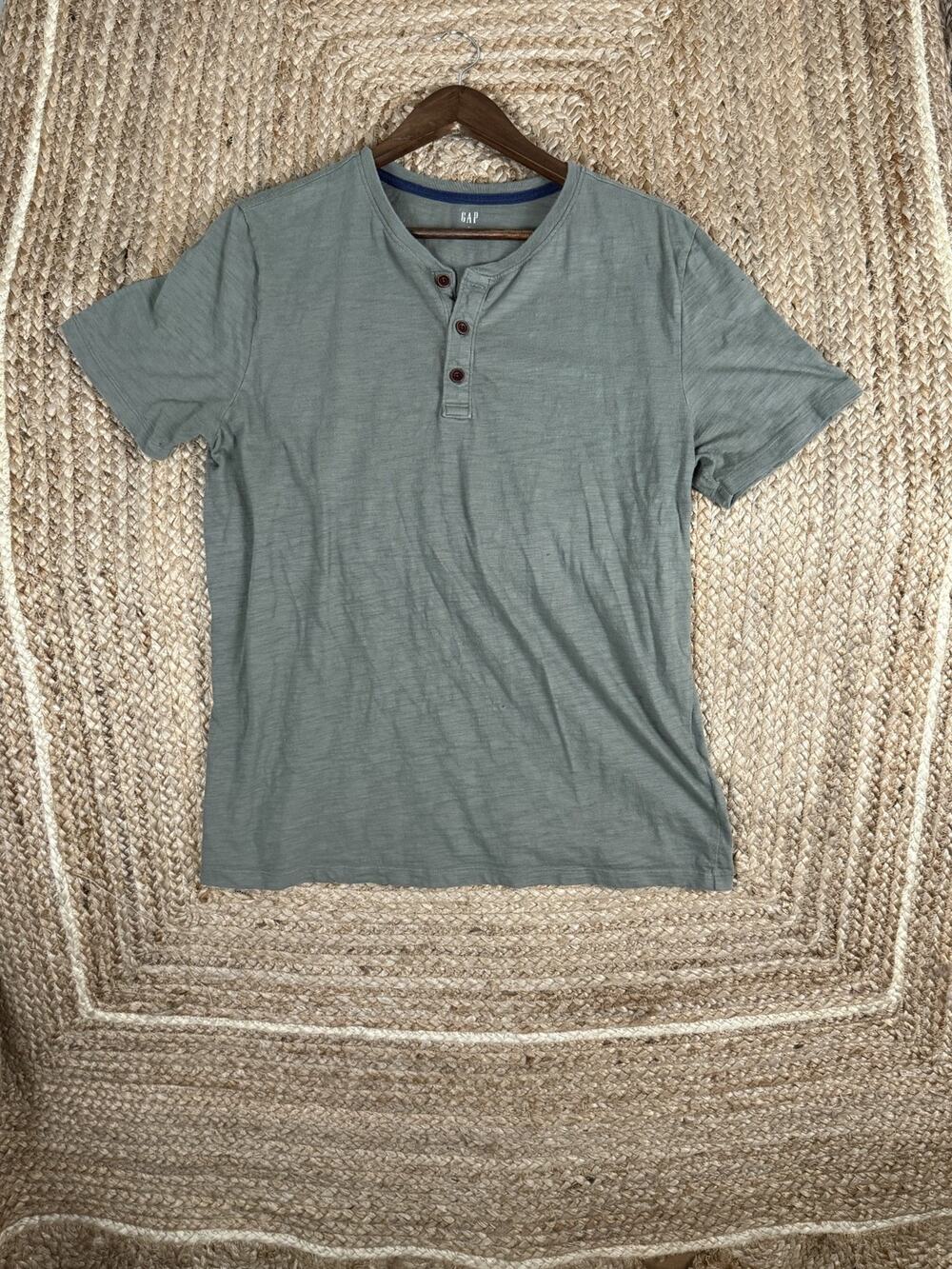GAP Men's Soft Slub Short Sleeve Henley T-shirt Green Large